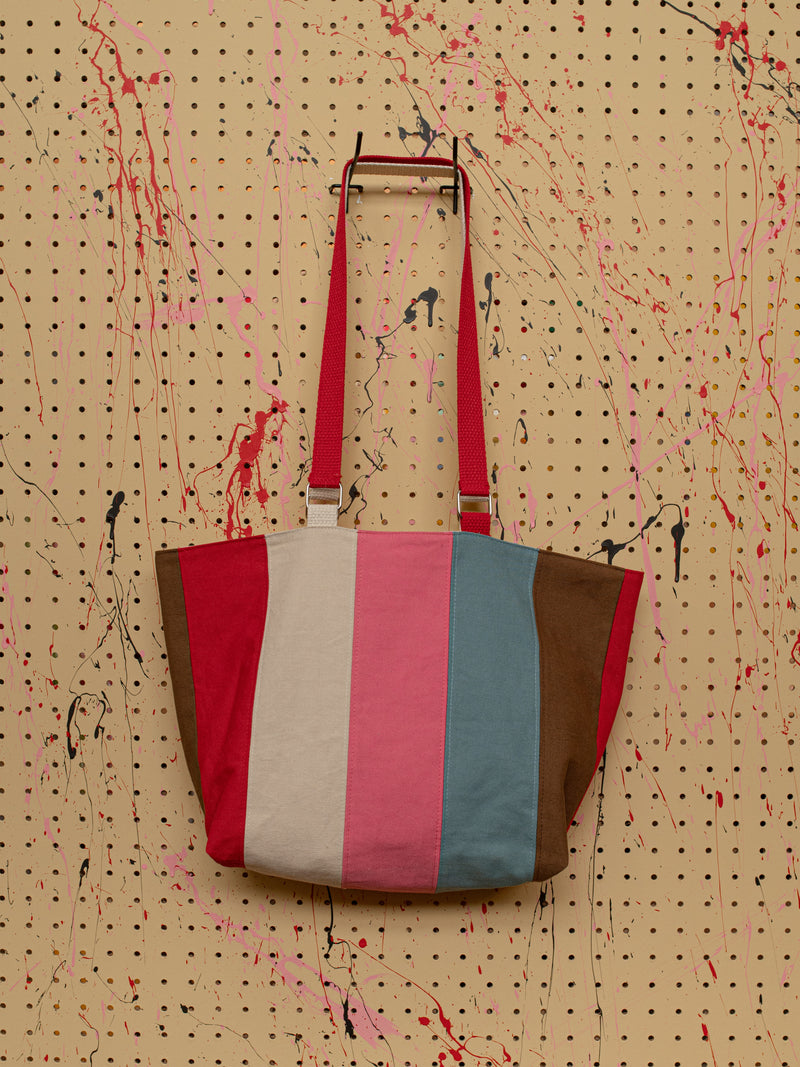Striped Bag with logo patch — back
