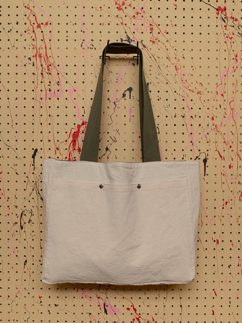 Mid Bag in red and natural canvas — inside laptop pocket